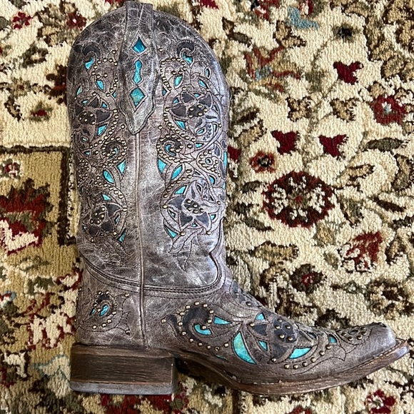 Womens Corral Vintage Turquoise Inlay & Stud Cowgirl Boots A1149 - Picture 8 of 15